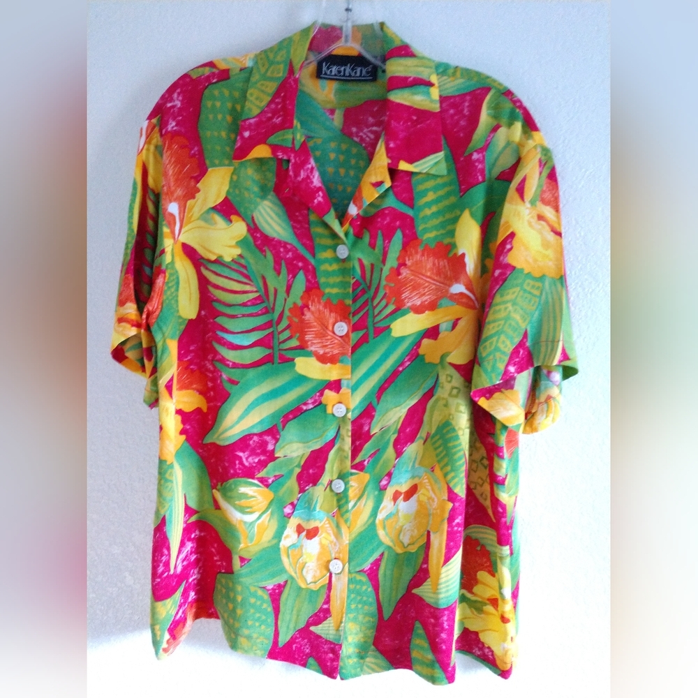 Floral Hawaiian Camp Shirt Colorful Short Sleeve Size 4 Chest 38"